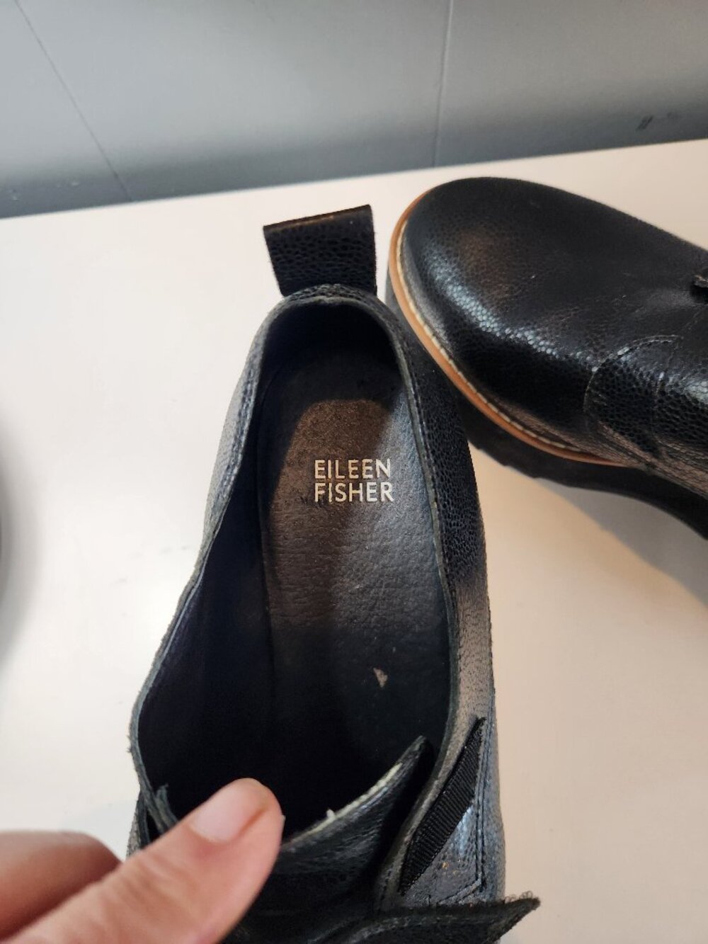 Eileen Fisher Black Leather Platform Slip-On Shoes Loafers - Picture 6 of 11